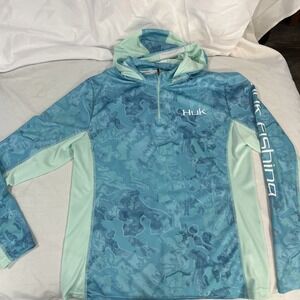 Huk Hoodie unisex  xl Blue Icon X Camo Pullover Rash Guard Fishing Long Sleeve05